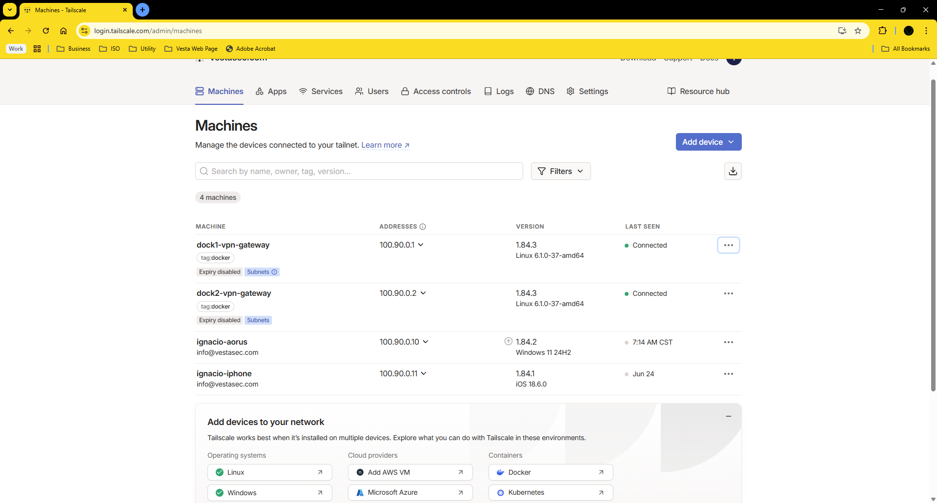Tailscale admin panel