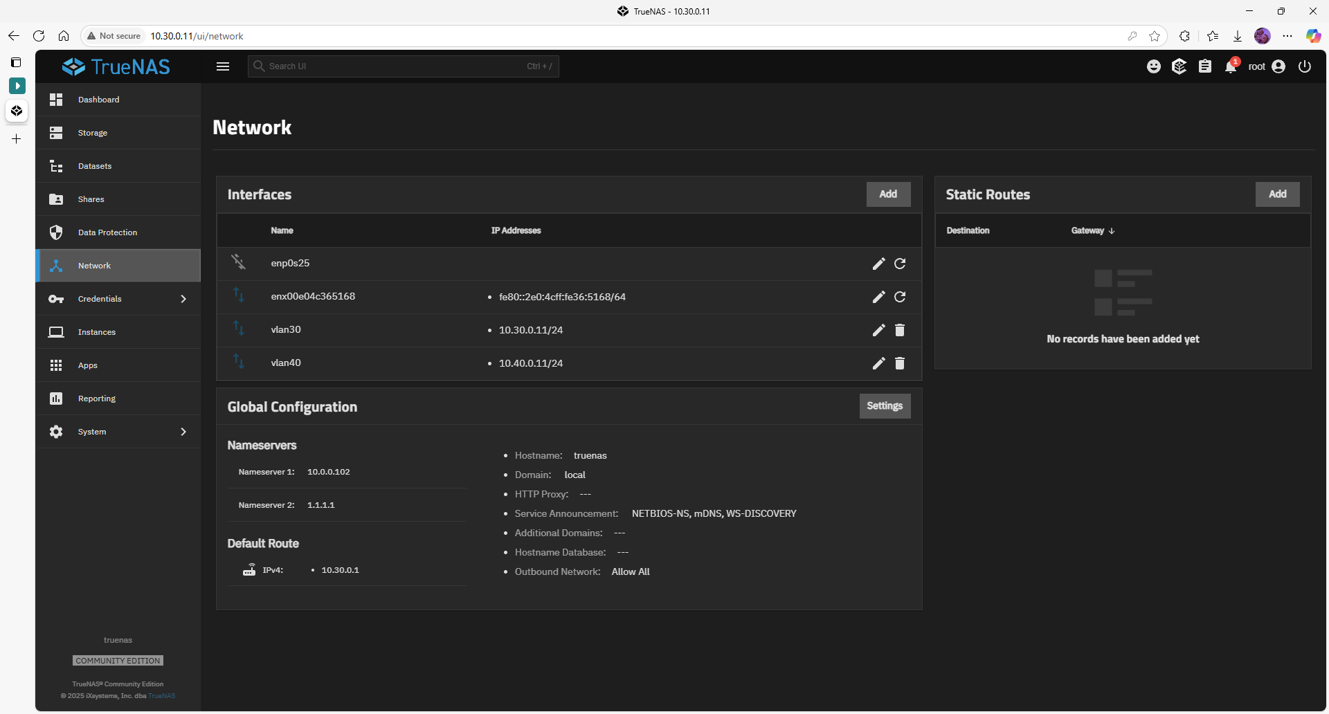 Interfaces list with vlan30