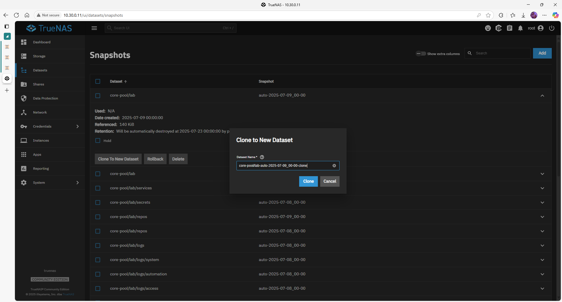 Restore dialog